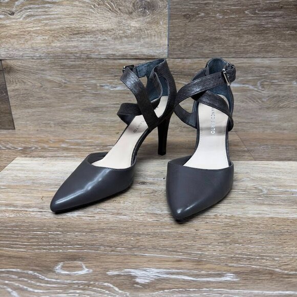 Franco Sarto Anazio Gray Criss Cross Strap Pointed Toe Heels Women's Size 8 - Picture 1 of 7